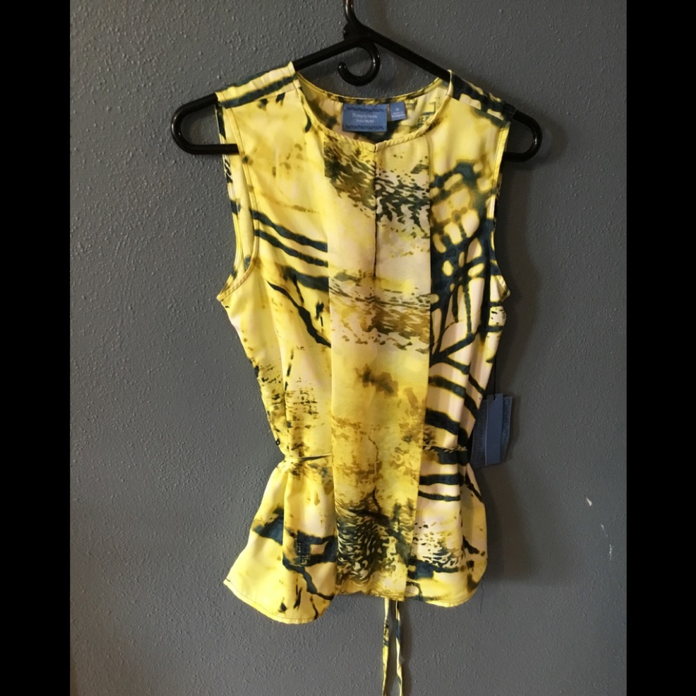 Vera Wang sleeveless top yellow and blue